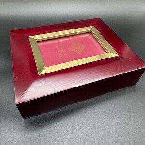 Vintage Wood Keepsake Jewelry Box and Photo Frame Burgundy Gold Accent